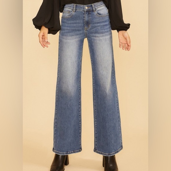 Stretch High Rise Wide Leg Denim Jeans - Picture 2 of 4